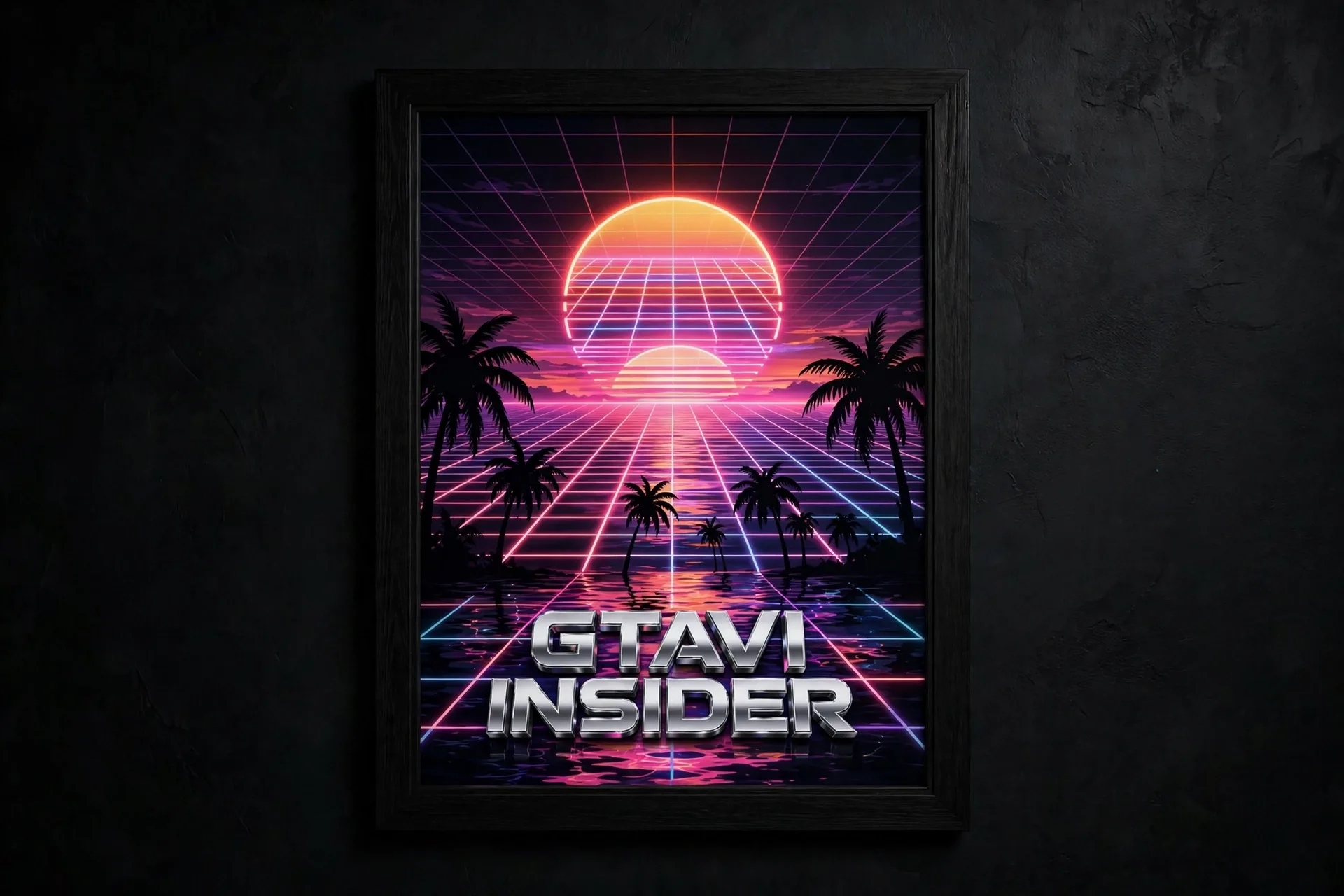 Framed Grid Sunset poster with GTAVI INSIDER chrome lettering