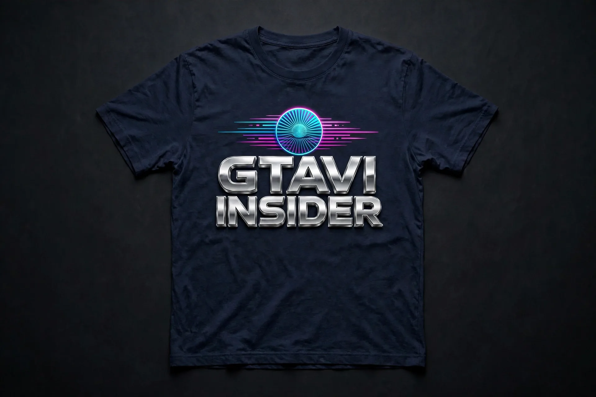 Dark navy t-shirt with chrome GTAVI INSIDER emblem